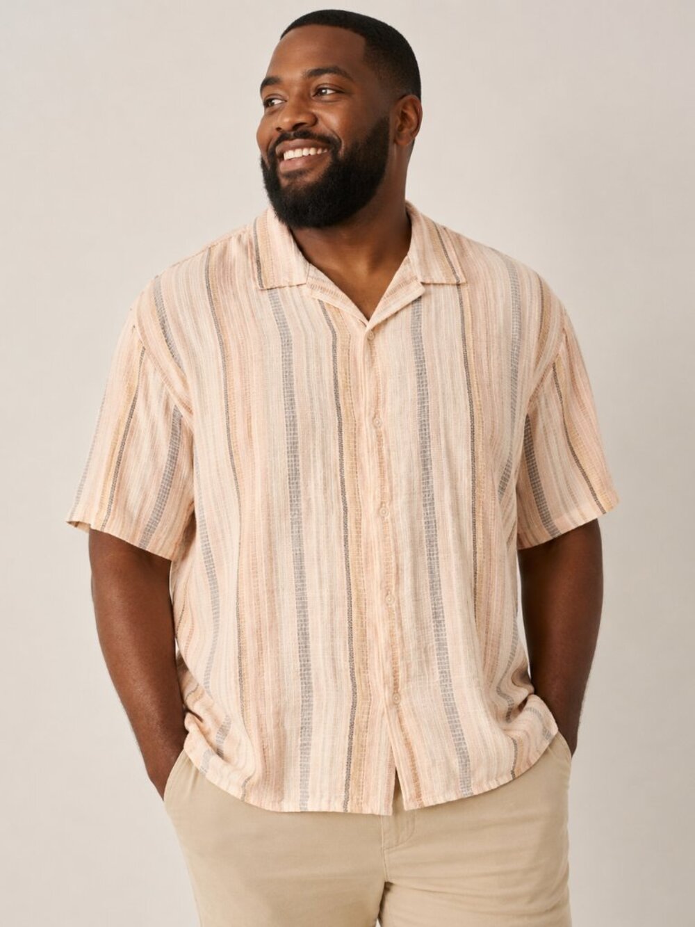 NWT Arizona Jean Co Young Men XXL Peach Stripe Short Sleeve Button Front Shirt